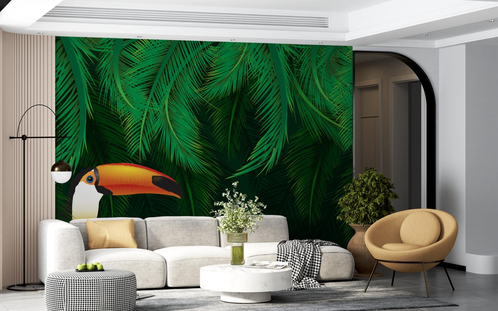 Fotobehang toekan tussen tropisch groen