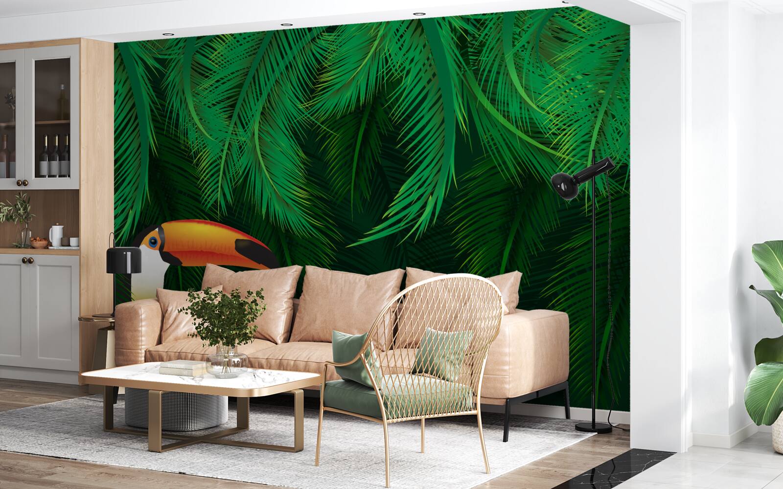 Fotobehang toekan tussen tropisch groen
