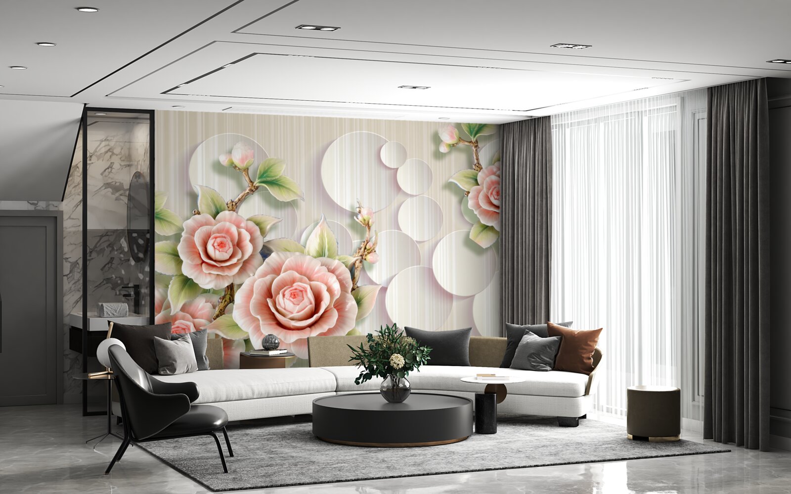 Fotobehang heldere achtergrond versierd met een delicate theekleurige roos