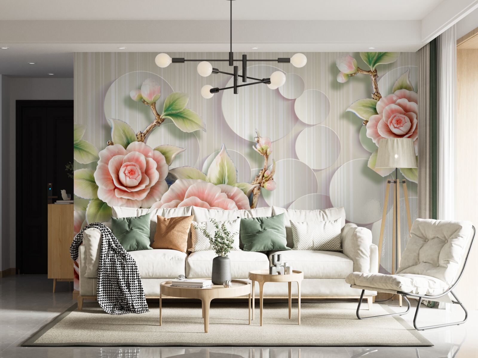 Fotobehang heldere achtergrond versierd met een delicate theekleurige roos