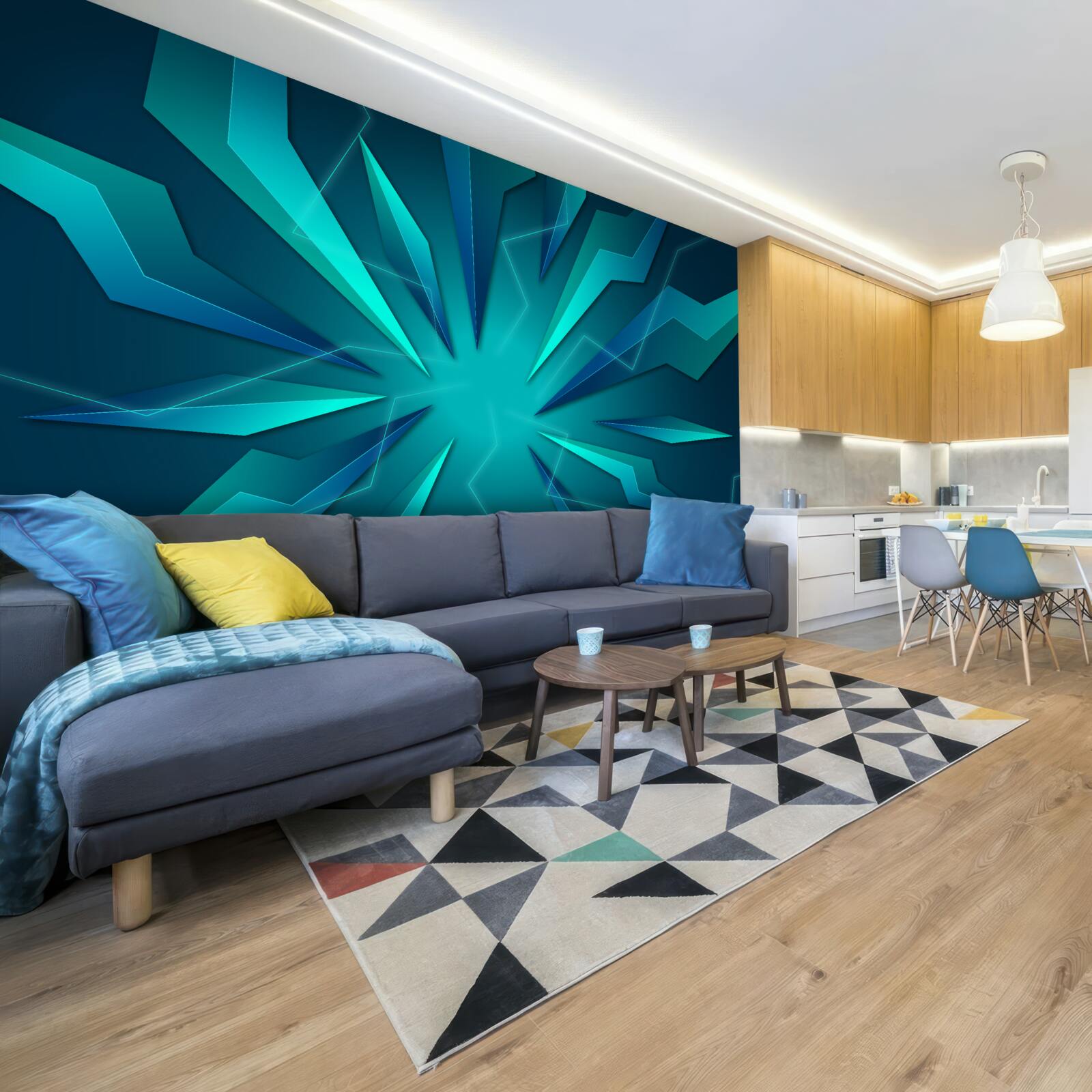 Fotobehang bochten van blauwe en turquoise golven