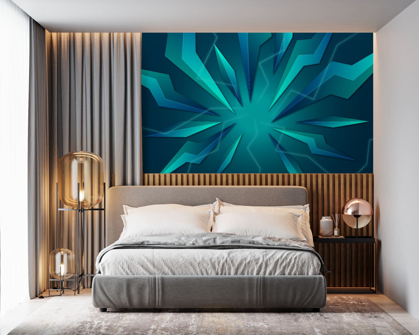 Fotobehang bochten van blauwe en turquoise golven