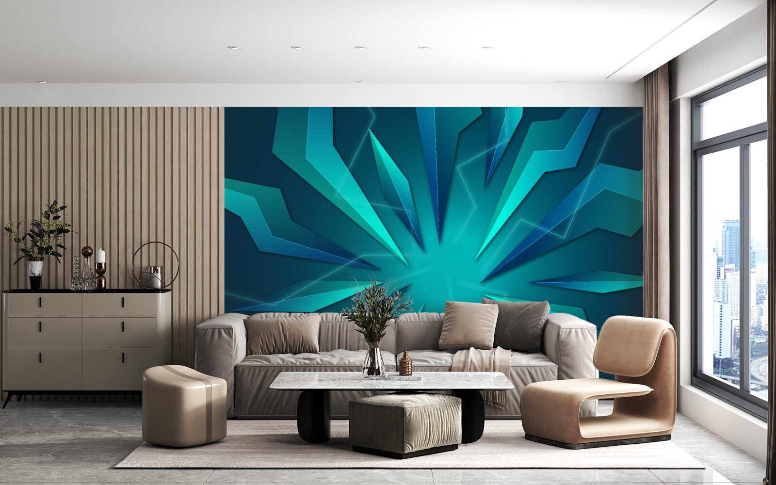 Fotobehang bochten van blauwe en turquoise golven