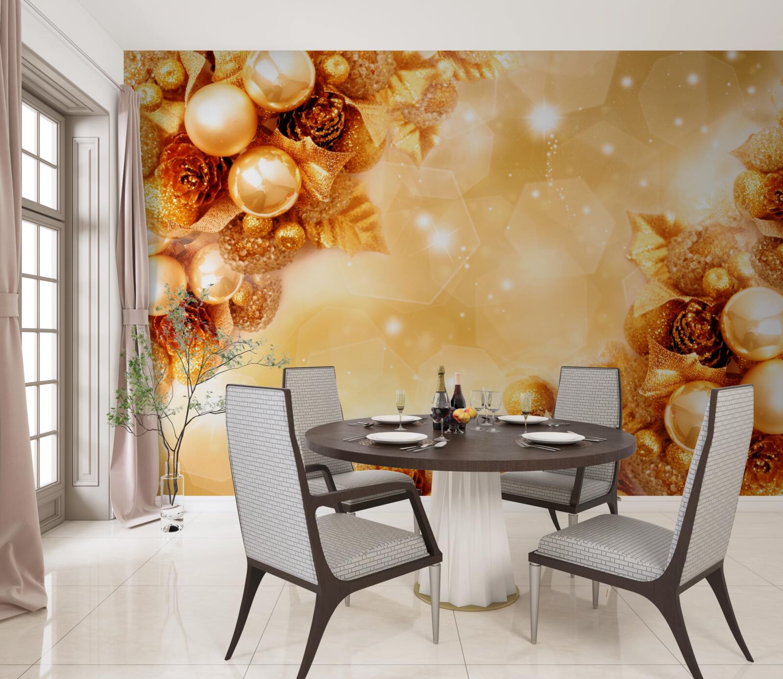 Fotobehang gouden parels op gouden bladeren