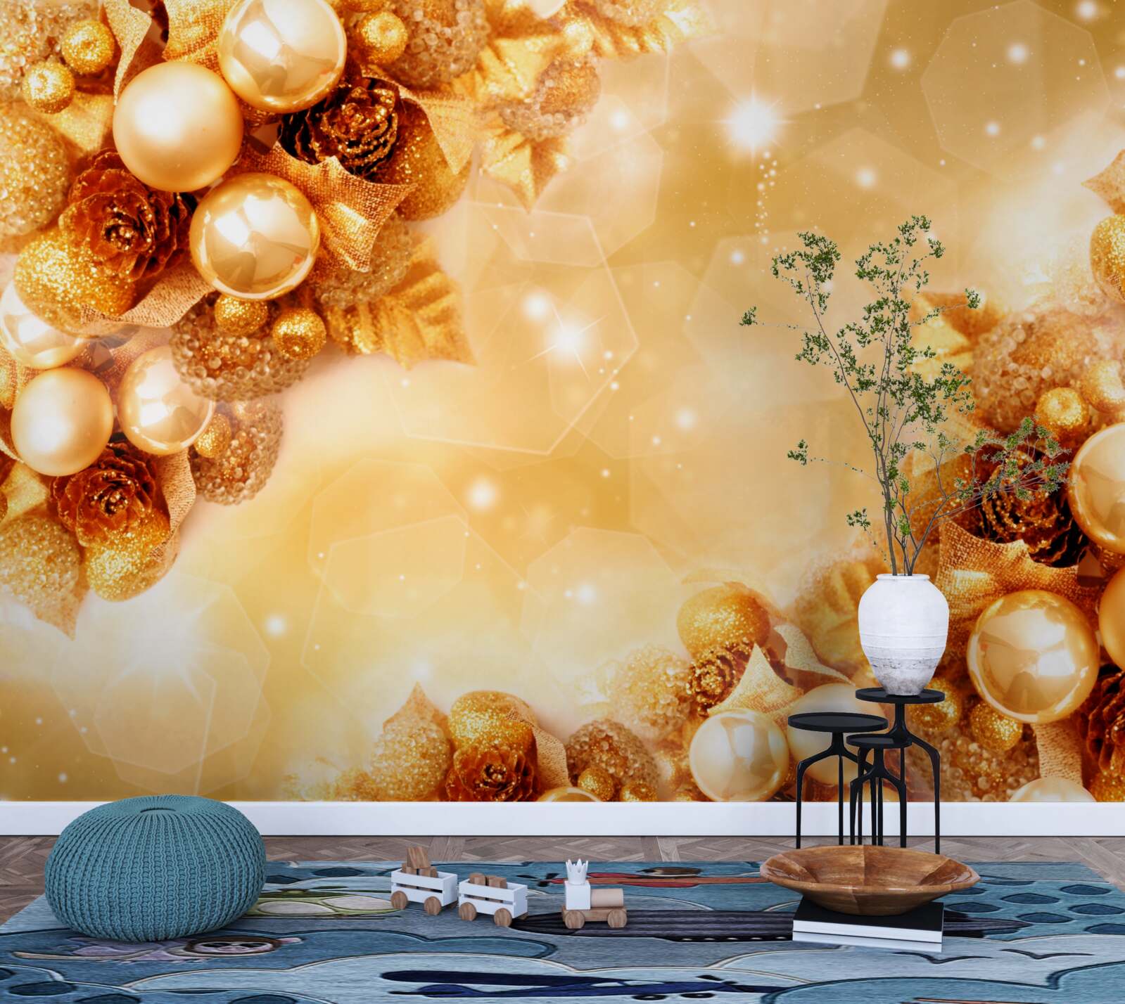 Fotobehang gouden parels op gouden bladeren