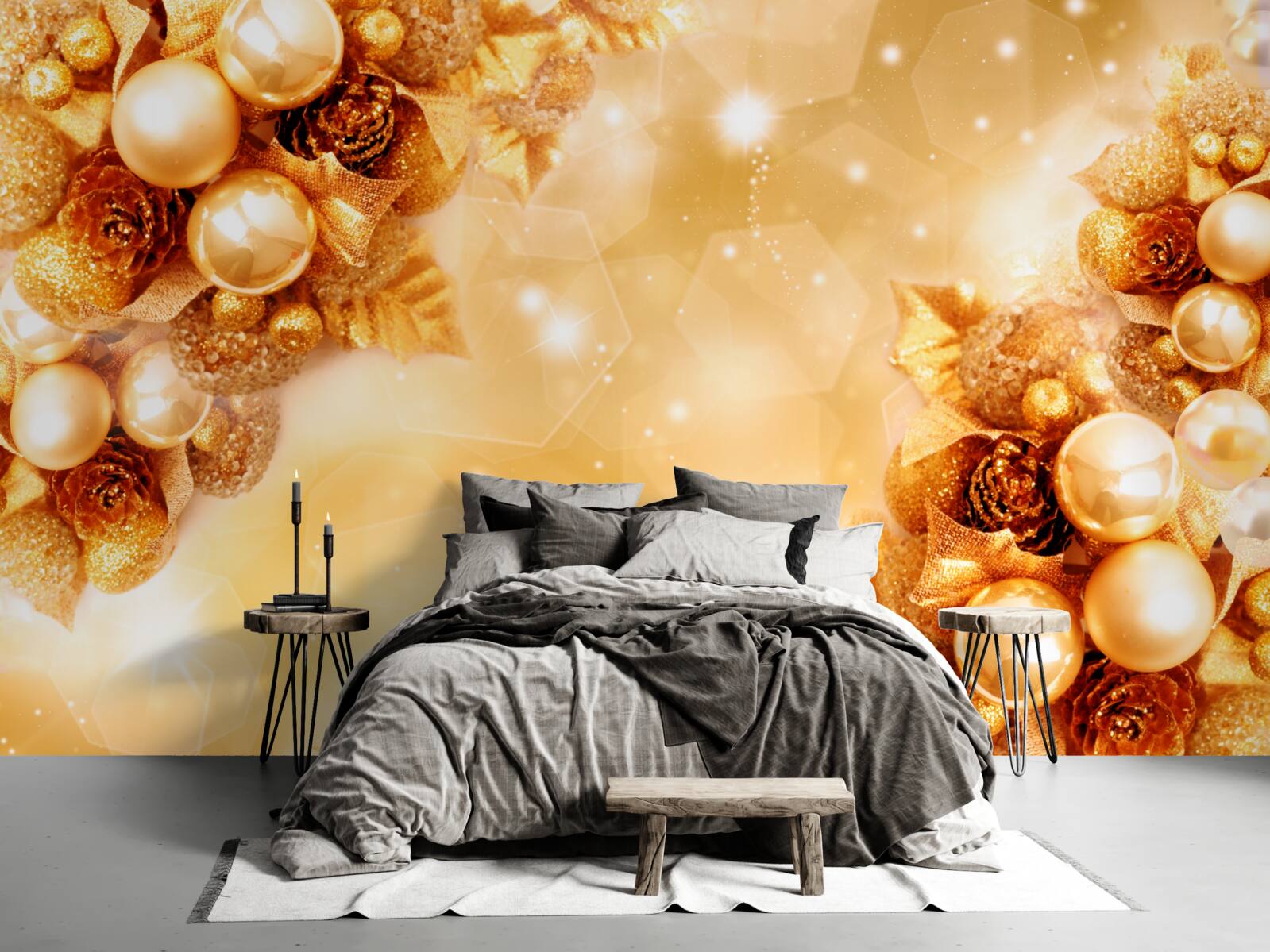 Fotobehang gouden parels op gouden bladeren