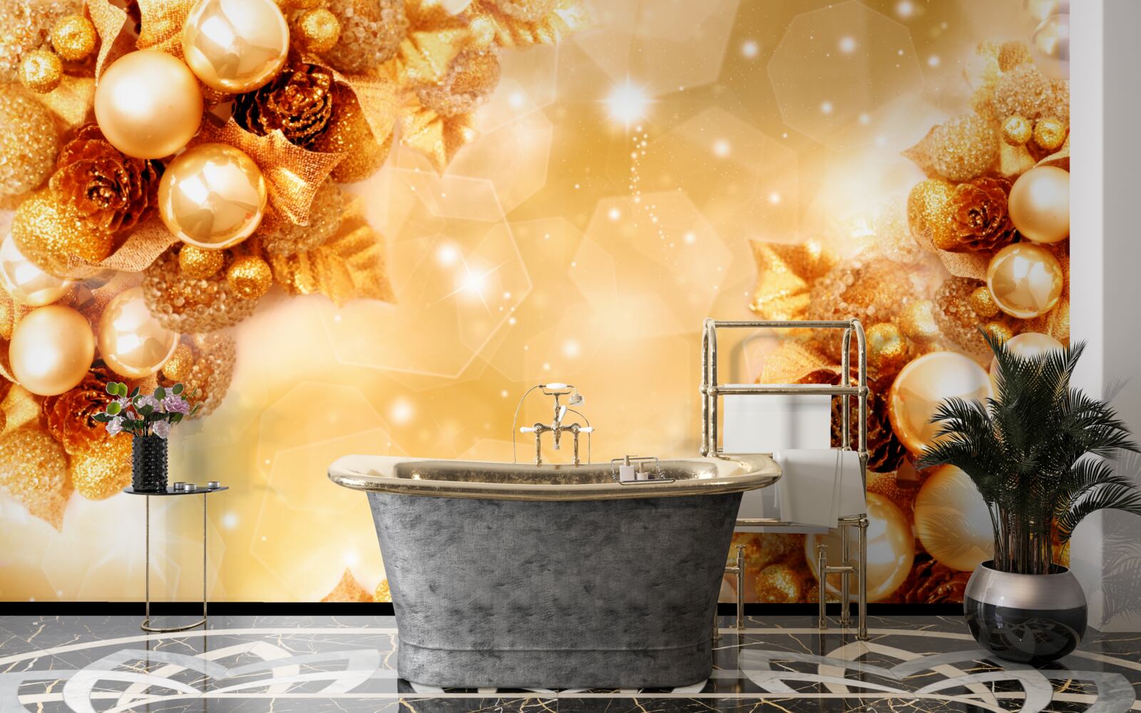 Fotobehang gouden parels op gouden bladeren