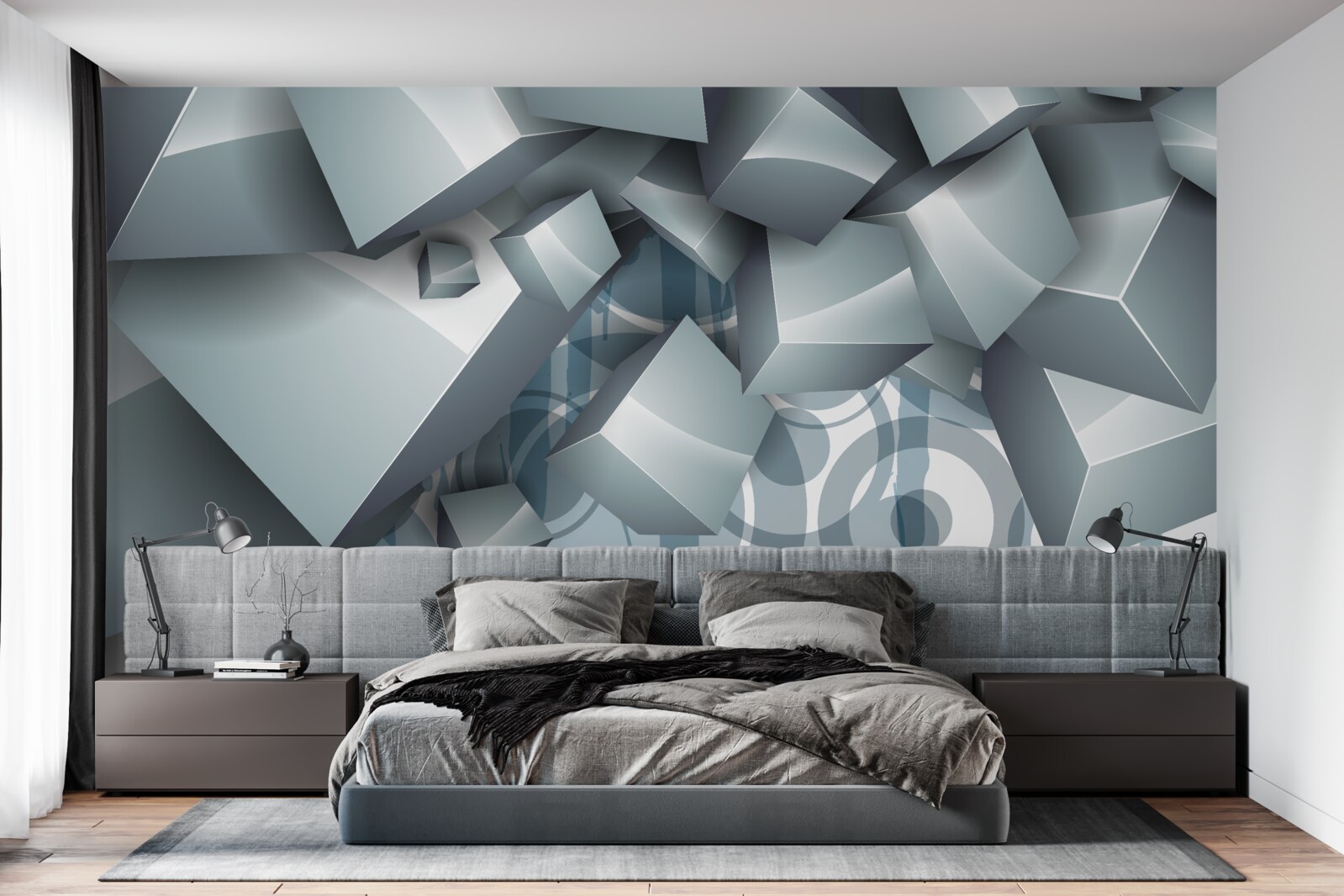 Fotobehang grijze optische kubussen