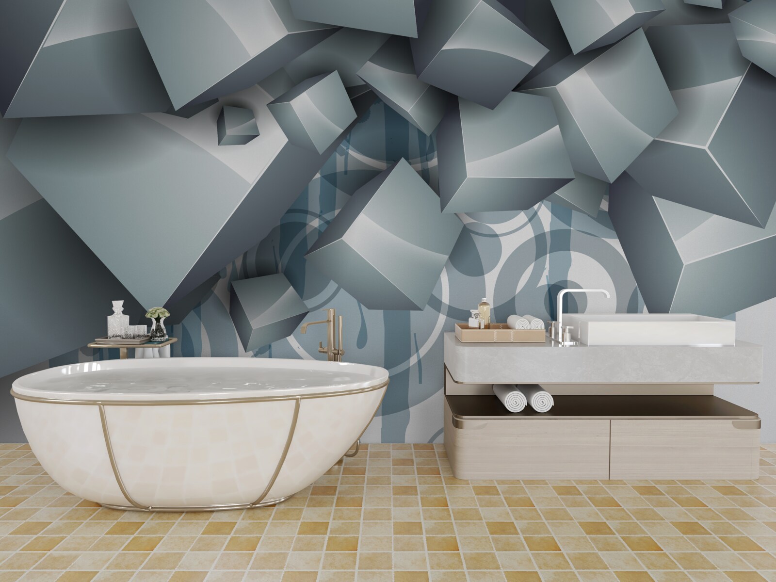 Fotobehang grijze optische kubussen