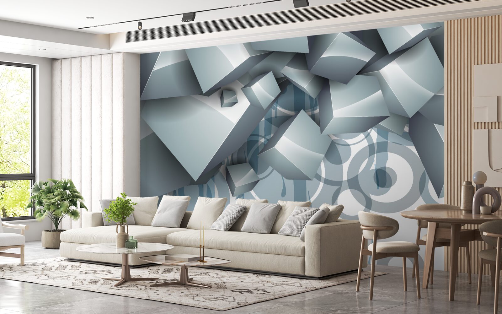 Fotobehang grijze optische kubussen