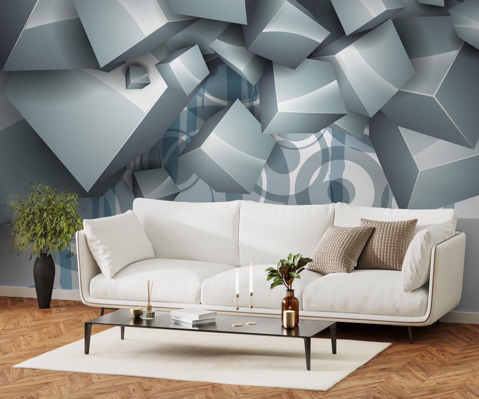 Fotobehang grijze optische kubussen