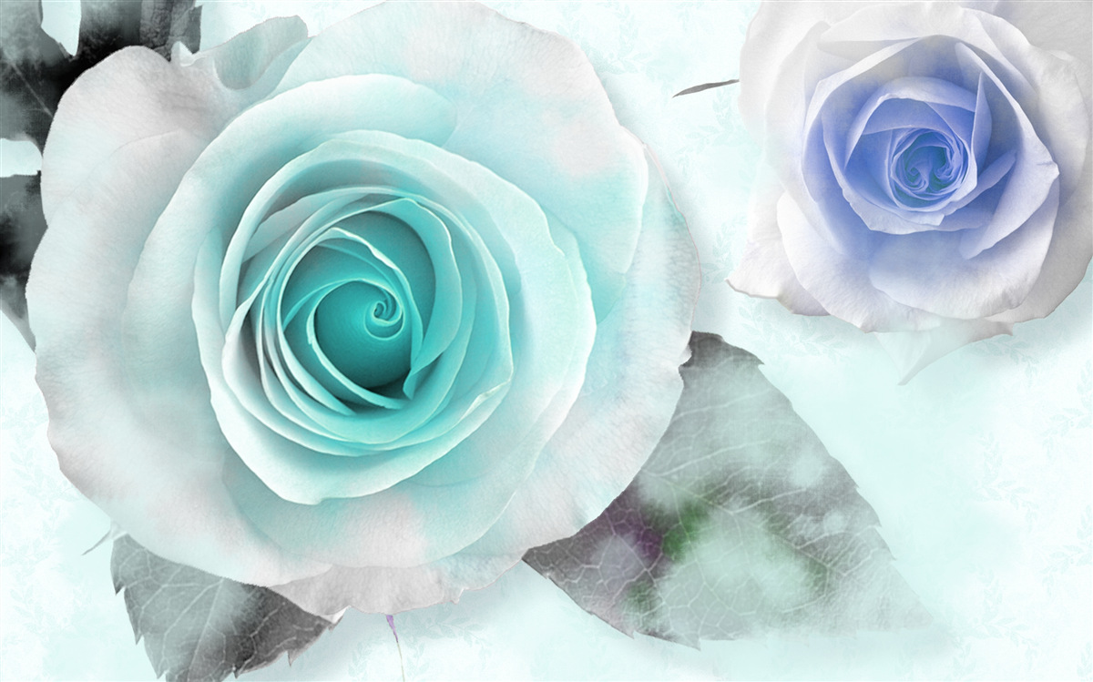 Fotobehang rozen in blauw- en groentinten