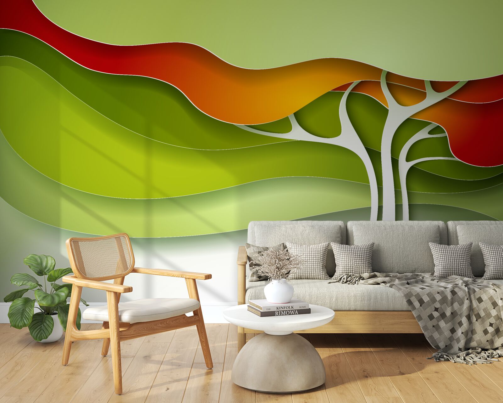 Fotobehang de top van de boom is geschilderd in heldere herfsttinten