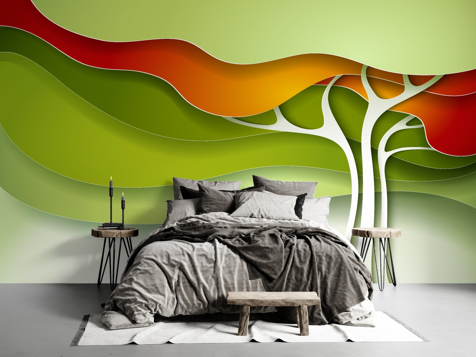 Fotobehang de top van de boom is geschilderd in heldere herfsttinten