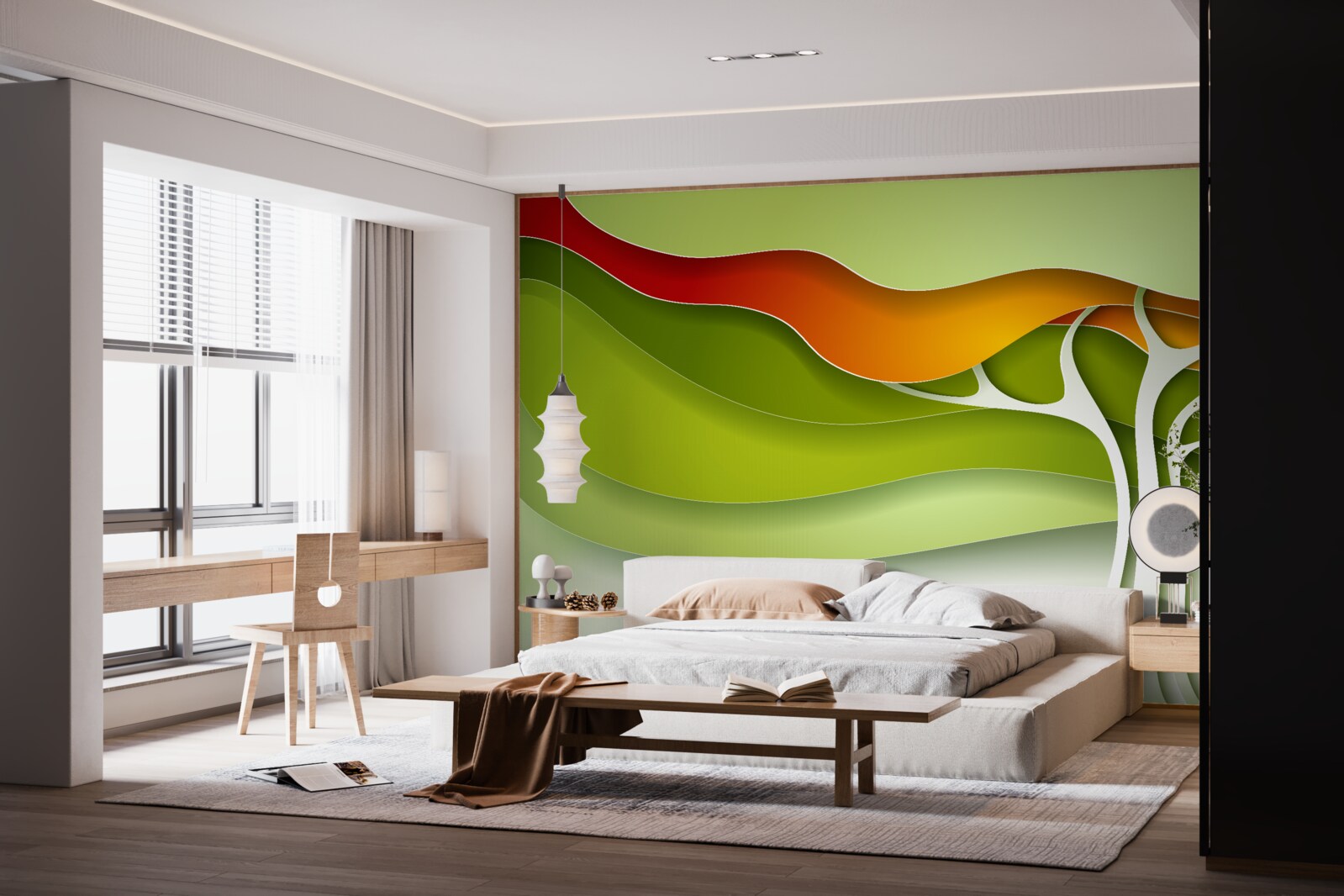 Fotobehang de top van de boom is geschilderd in heldere herfsttinten