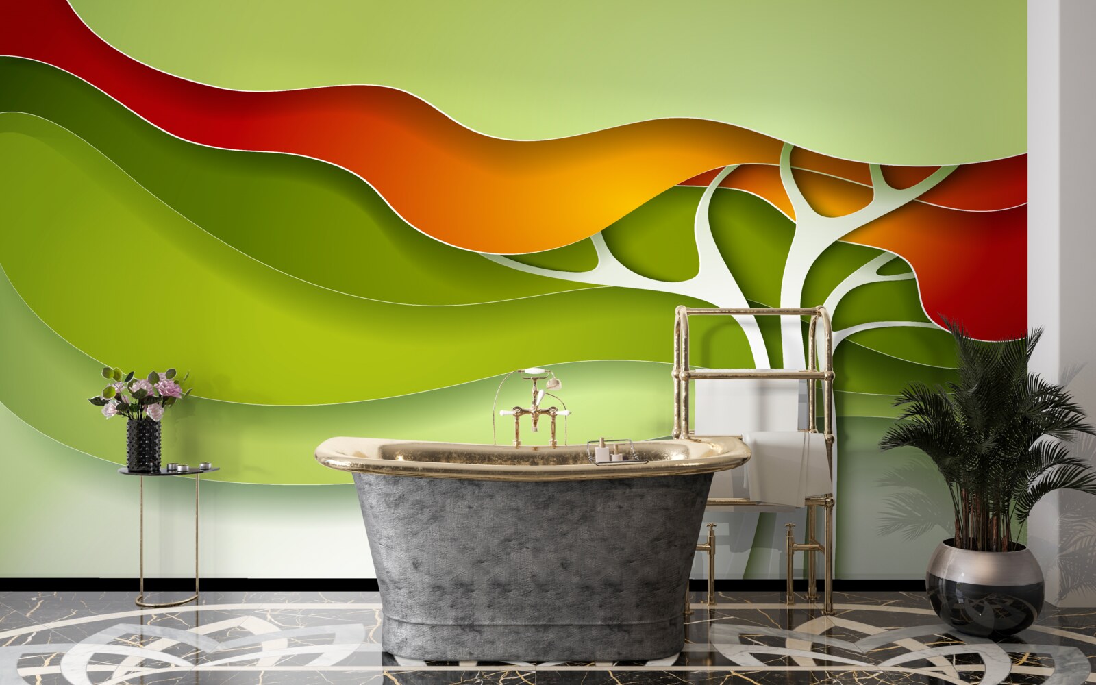 Fotobehang de top van de boom is geschilderd in heldere herfsttinten