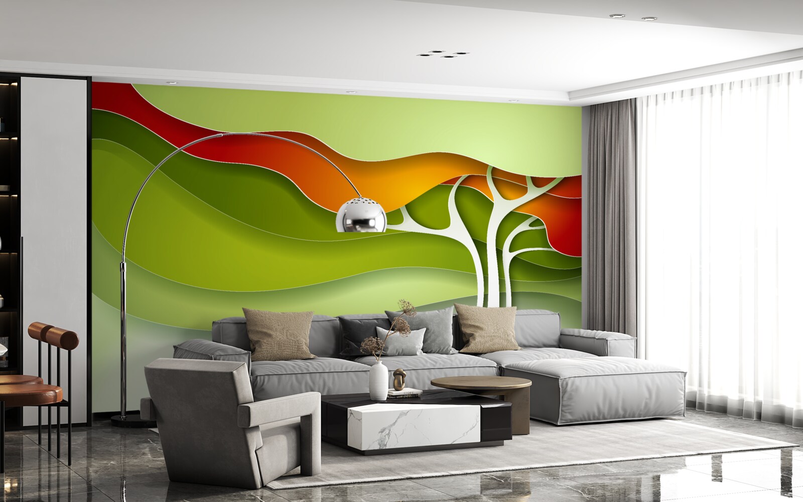 Fotobehang de top van de boom is geschilderd in heldere herfsttinten