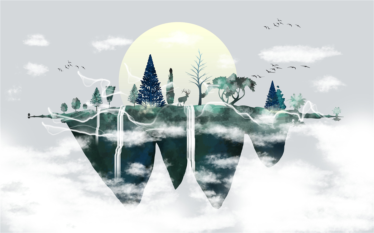 Fotobehang de weerspiegeling in het water toont het weelderige groen van het bos