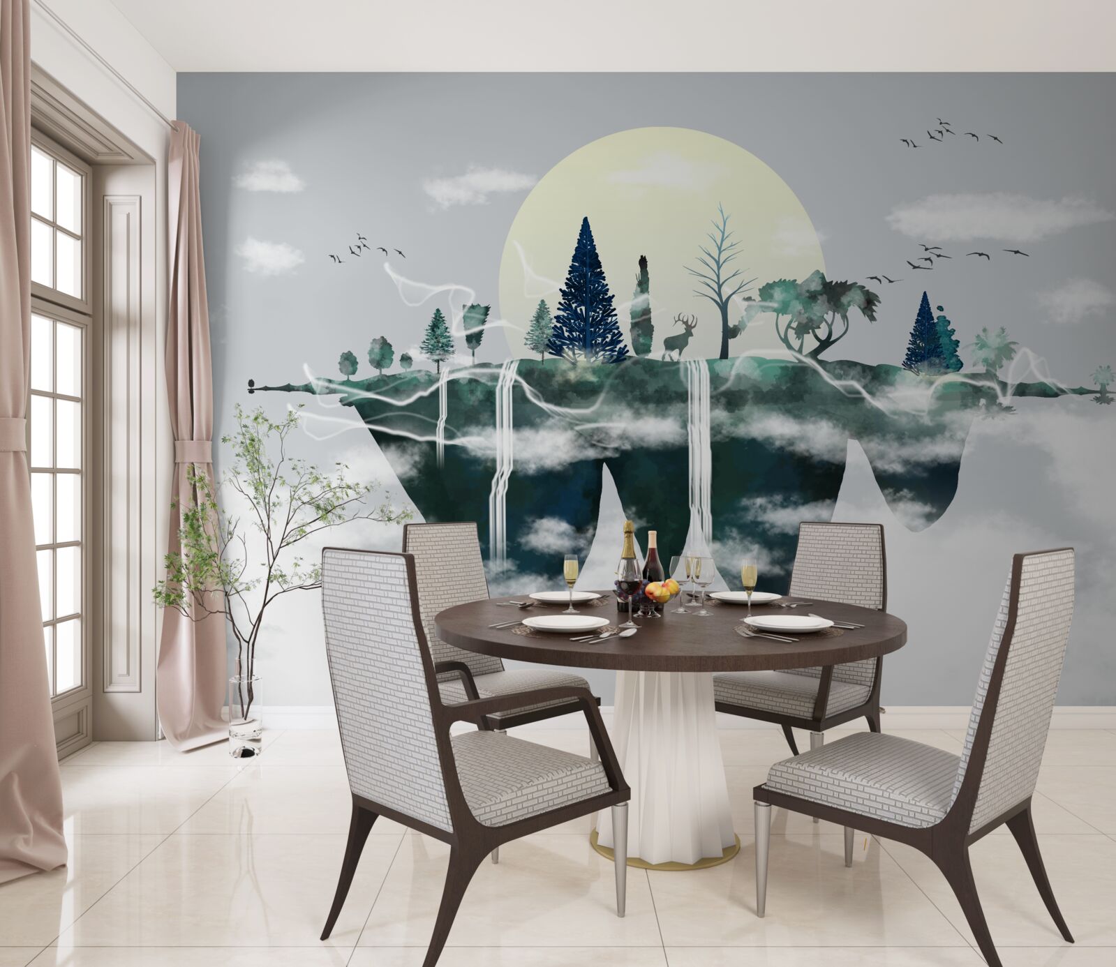 Fotobehang de weerspiegeling in het water toont het weelderige groen van het bos