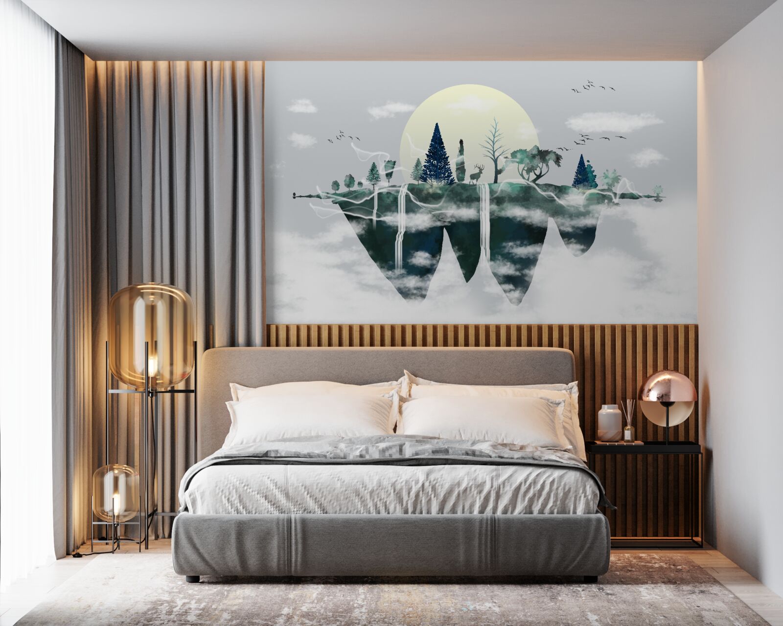 Fotobehang de weerspiegeling in het water toont het weelderige groen van het bos