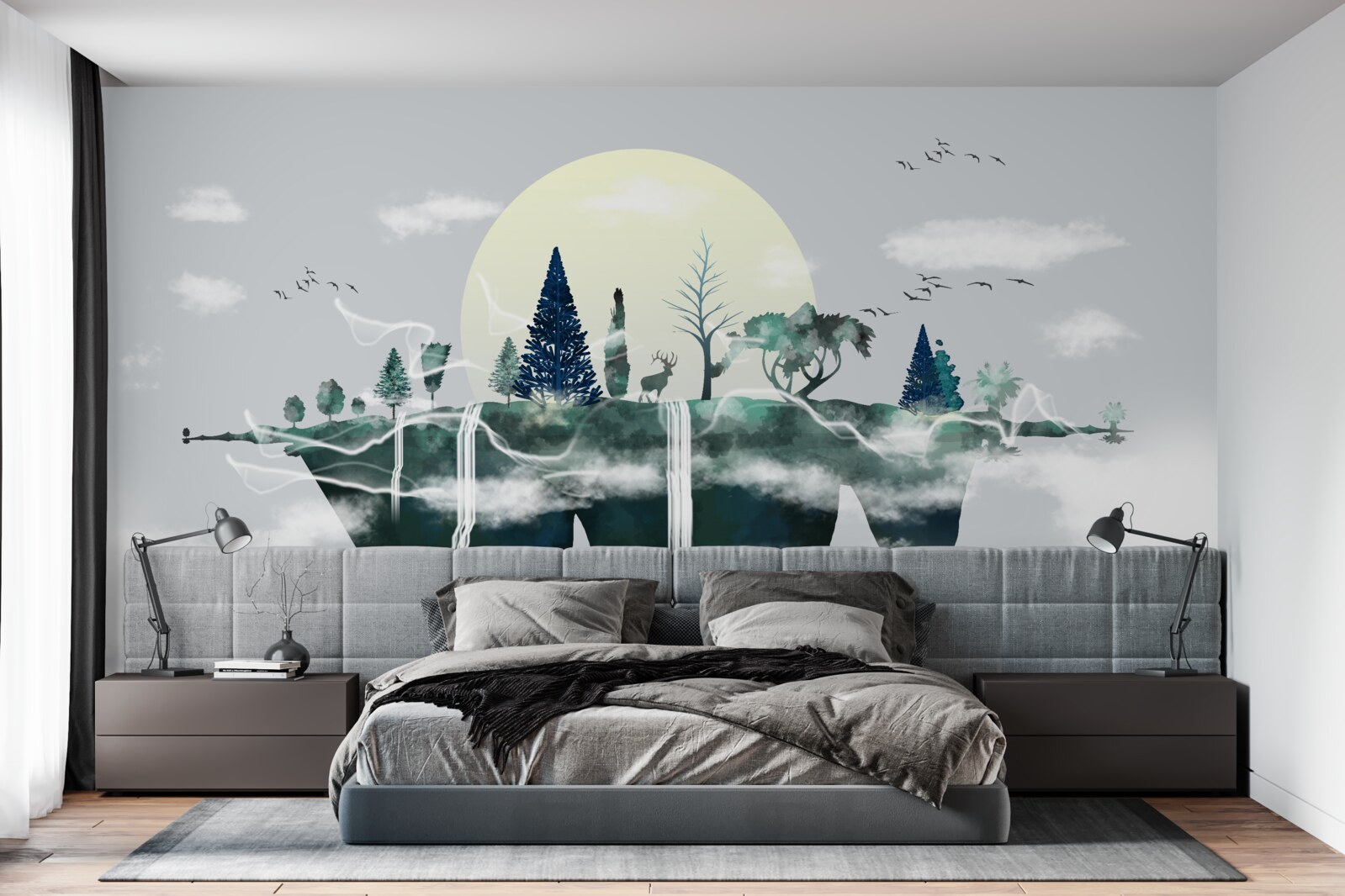 Fotobehang de weerspiegeling in het water toont het weelderige groen van het bos