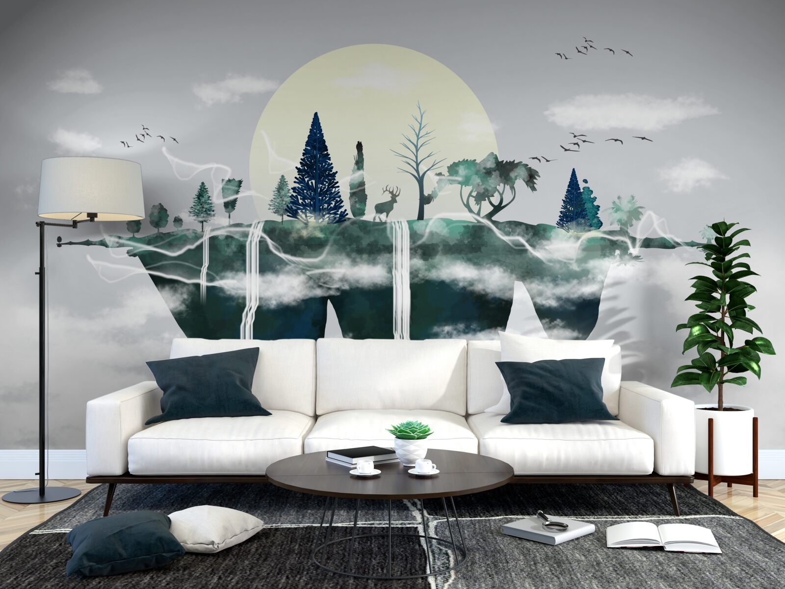 Fotobehang de weerspiegeling in het water toont het weelderige groen van het bos