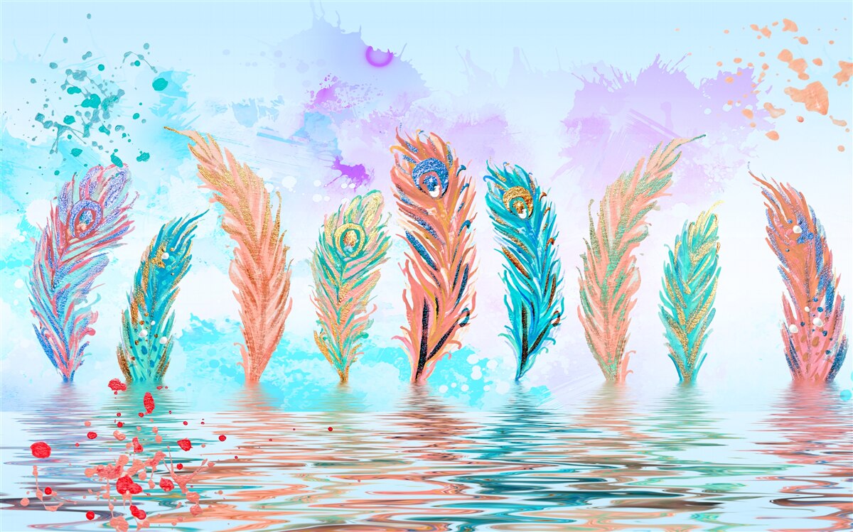 Fotobehang uitstekende veren doorboren het water