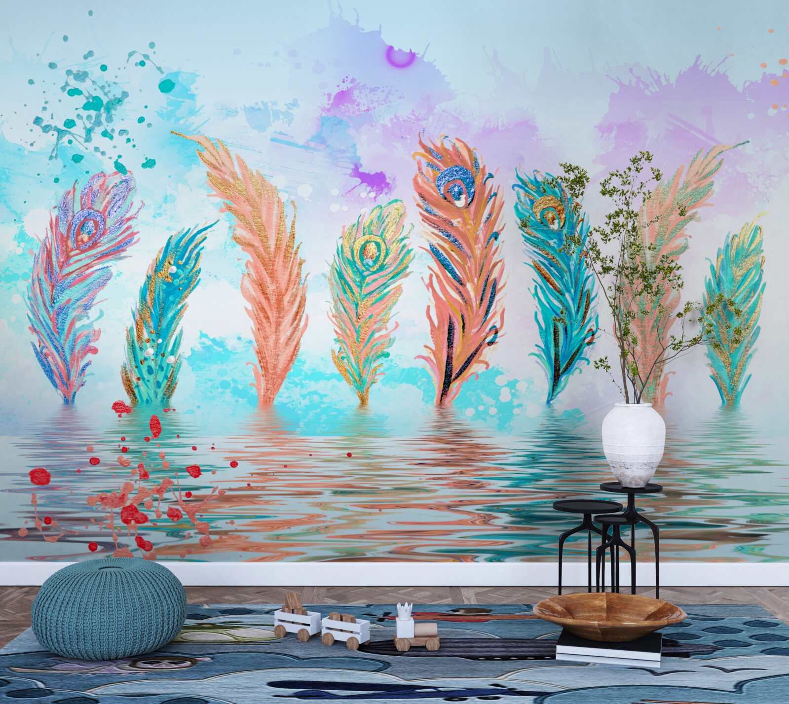 Fotobehang uitstekende veren doorboren het water