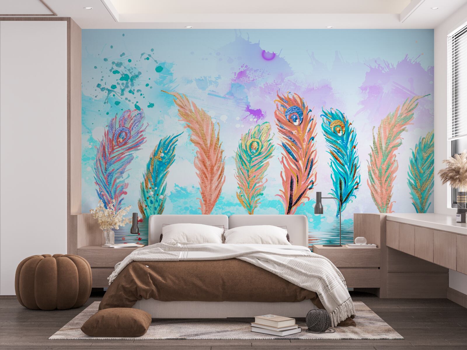 Fotobehang uitstekende veren doorboren het water