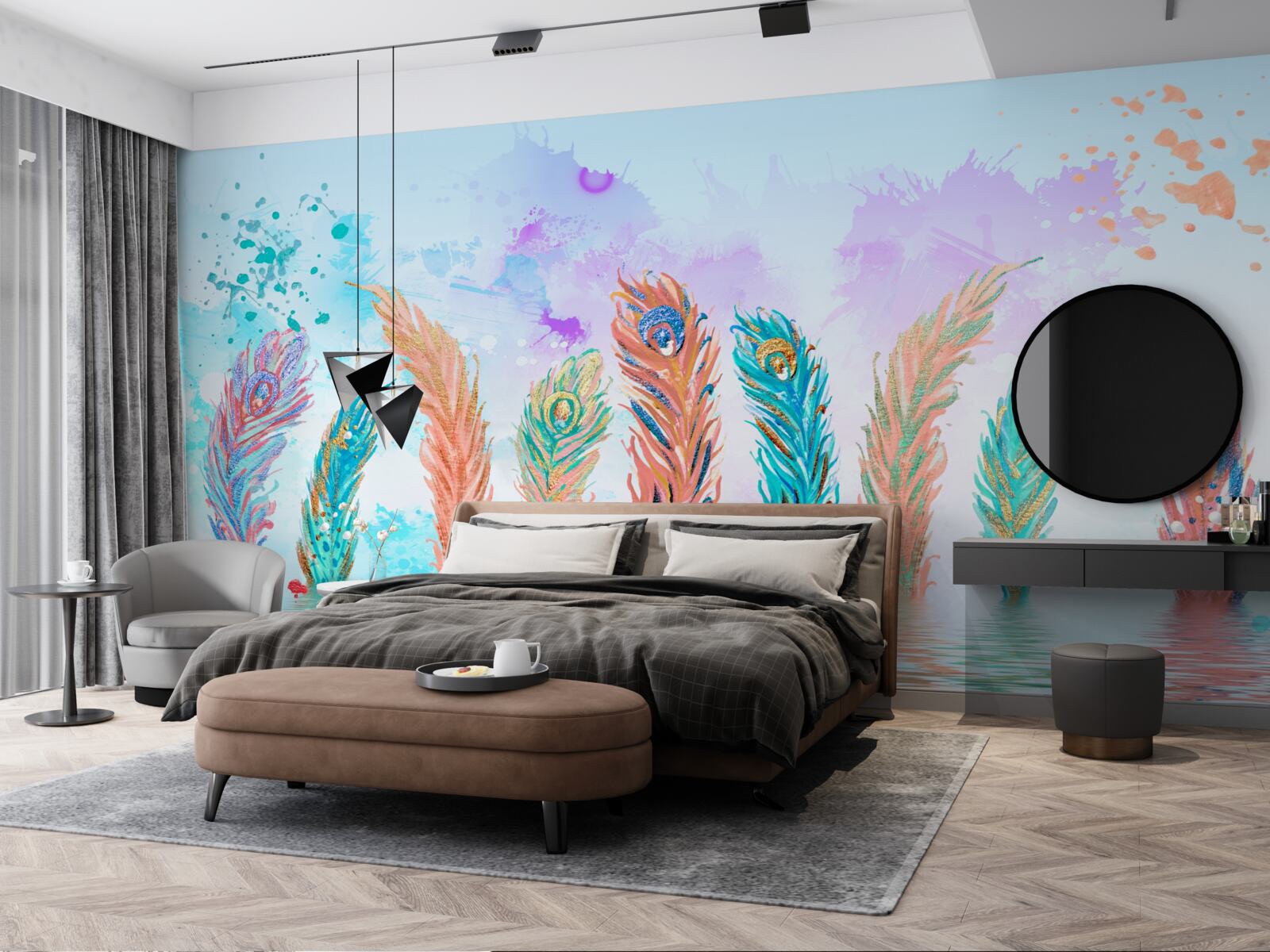 Fotobehang uitstekende veren doorboren het water