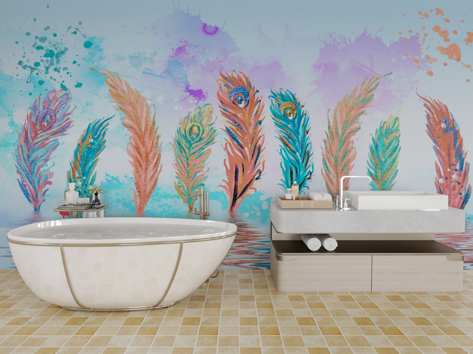 Fotobehang uitstekende veren doorboren het water