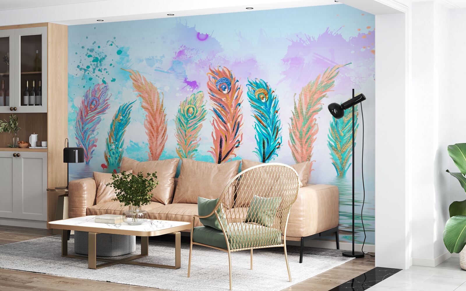 Fotobehang uitstekende veren doorboren het water