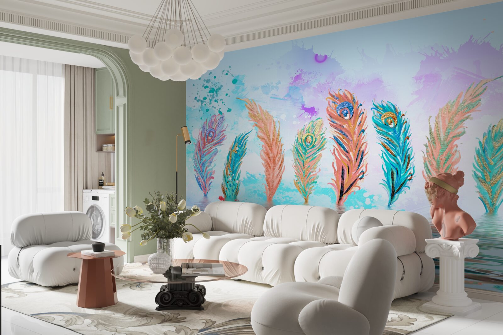 Fotobehang uitstekende veren doorboren het water