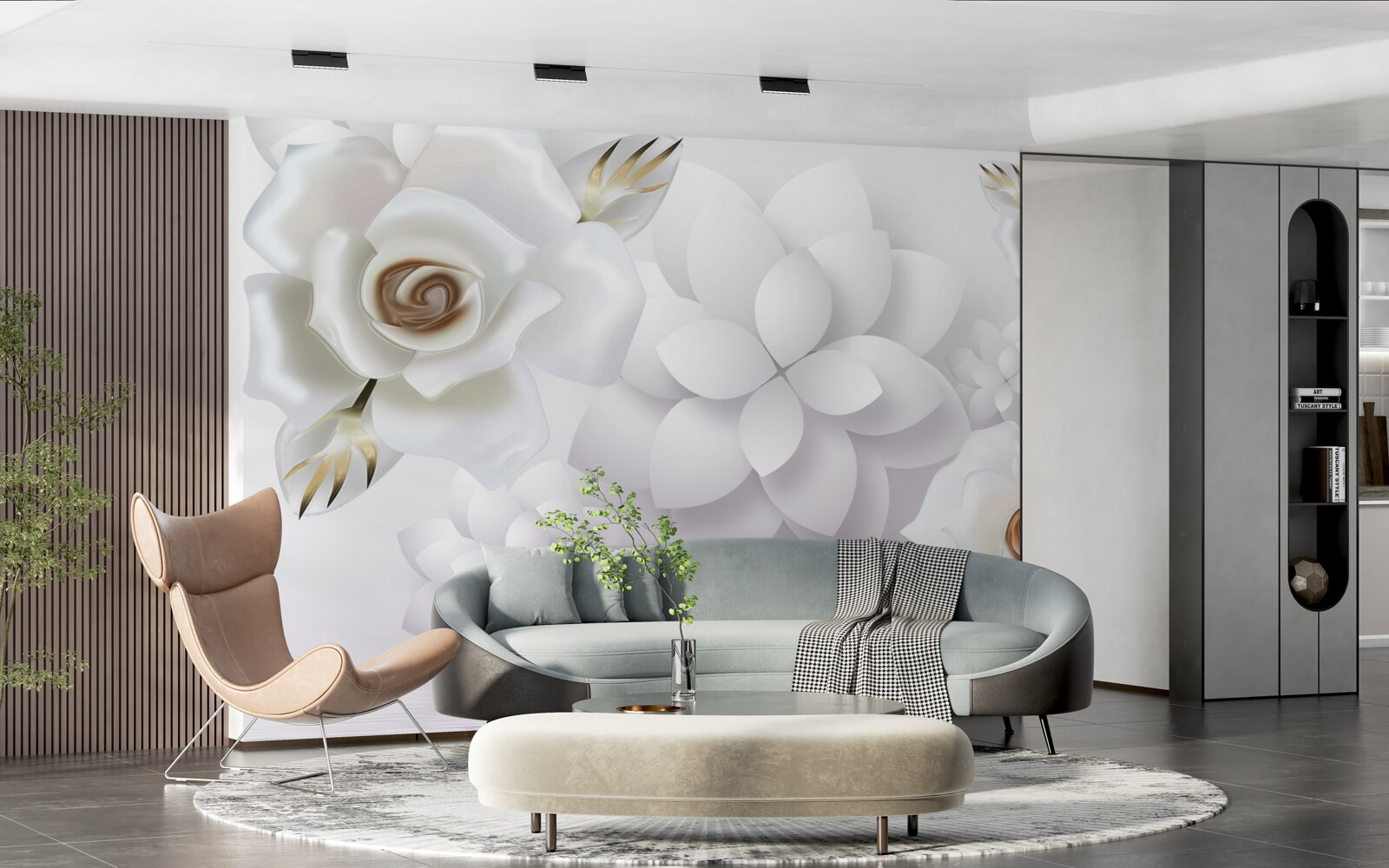 Fotobehang compositie met witte bloemen