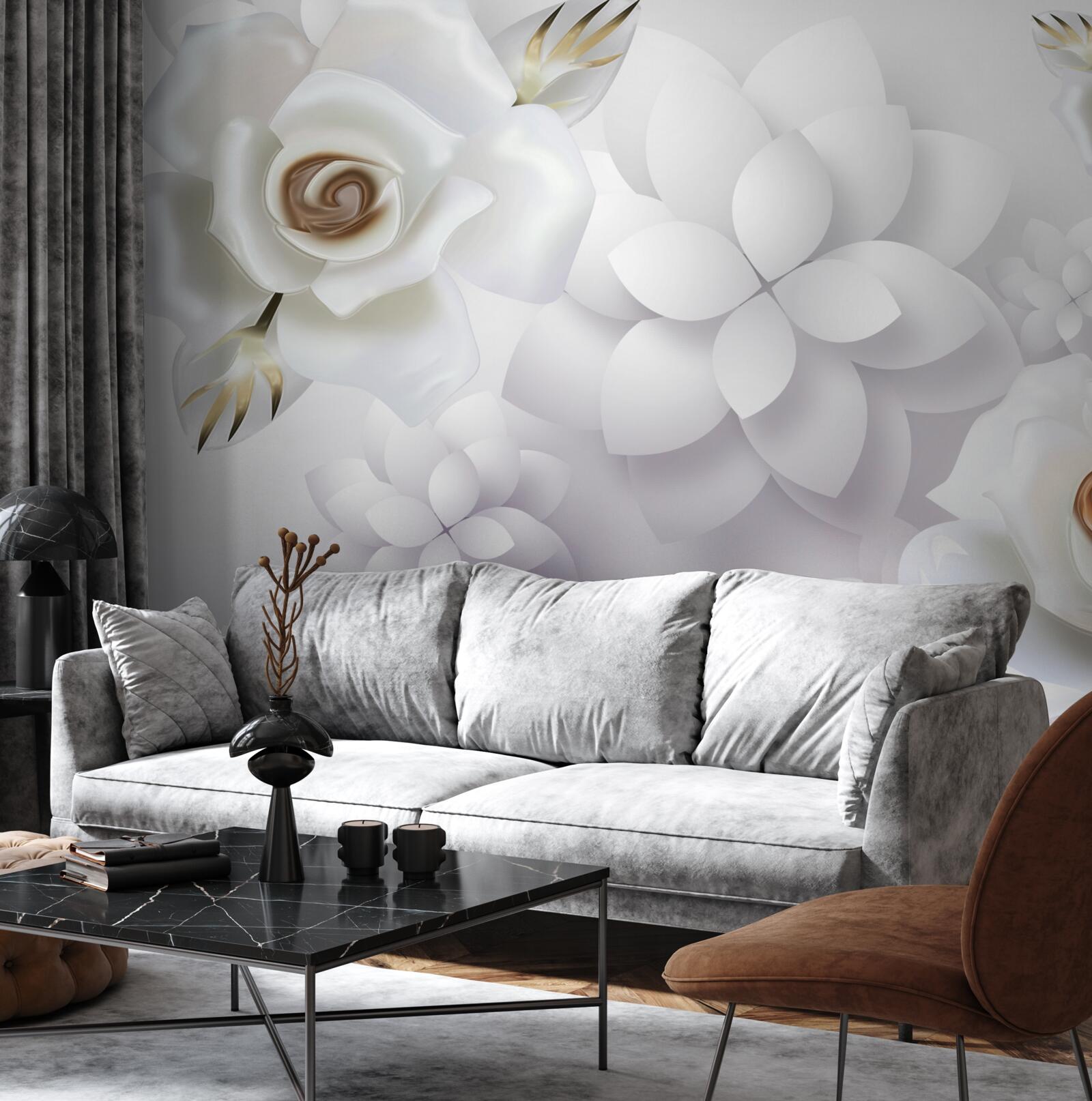 Fotobehang compositie met witte bloemen