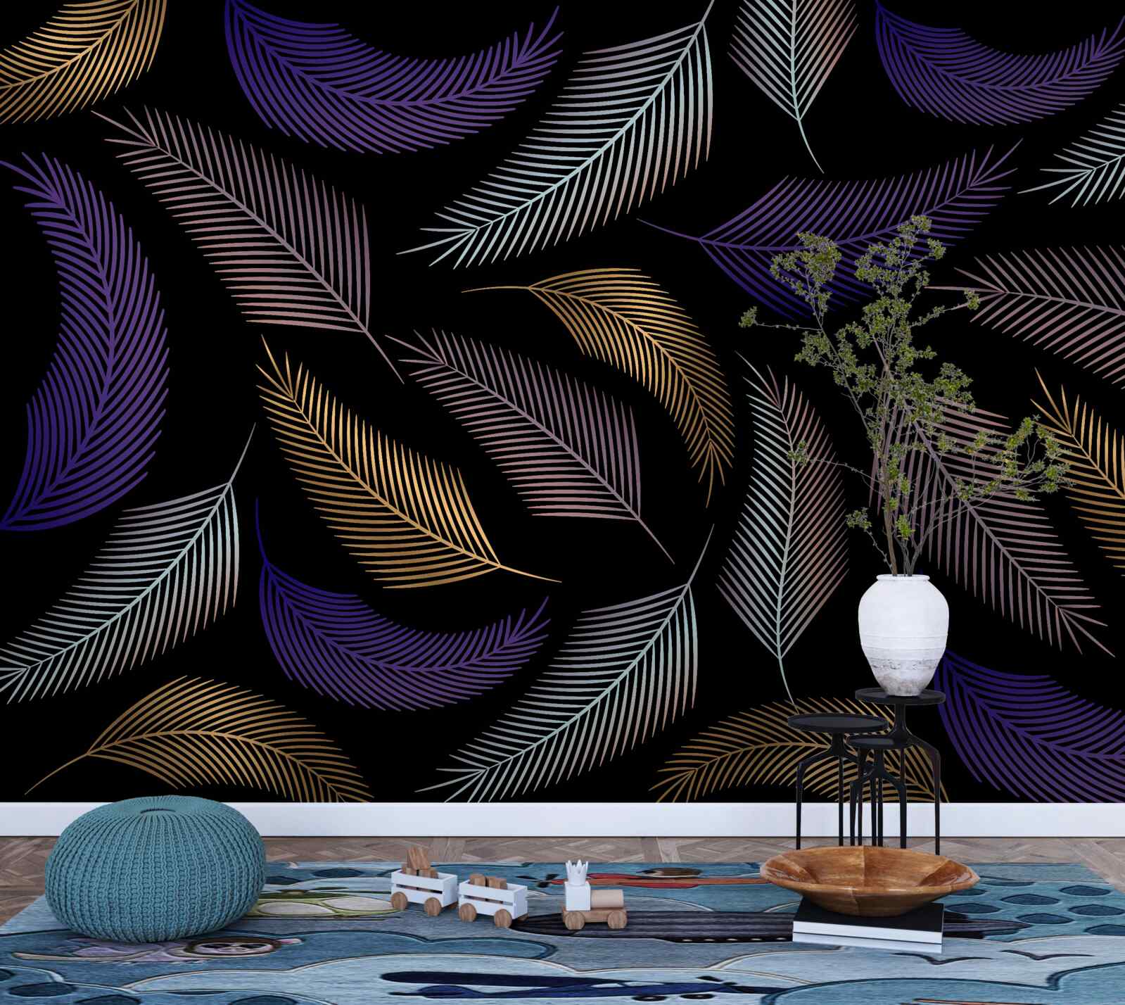 Fotobehang herfstbladeren in donkere kleuren