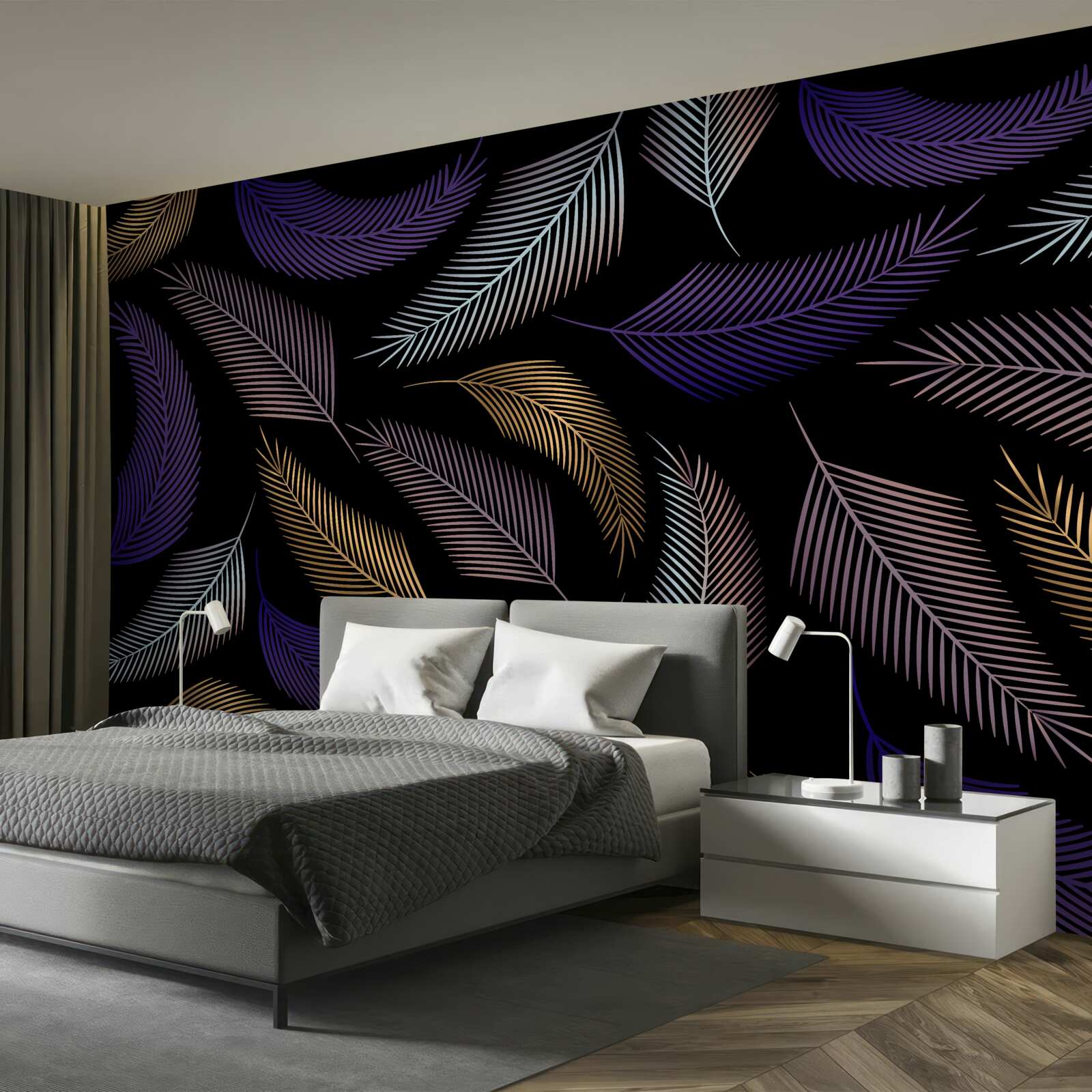 Fotobehang herfstbladeren in donkere kleuren