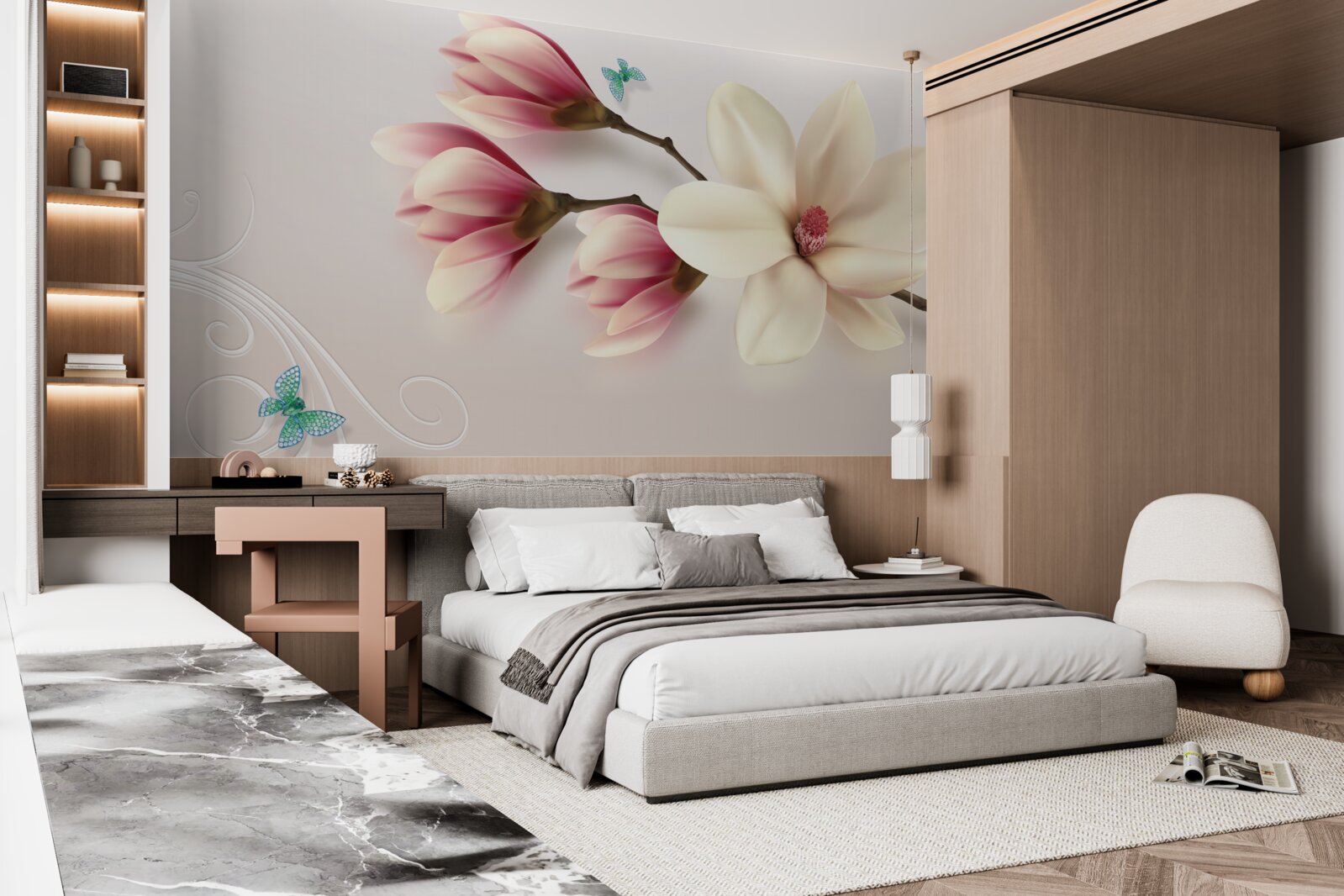 Fotobehang witte magnolia in volle bloei