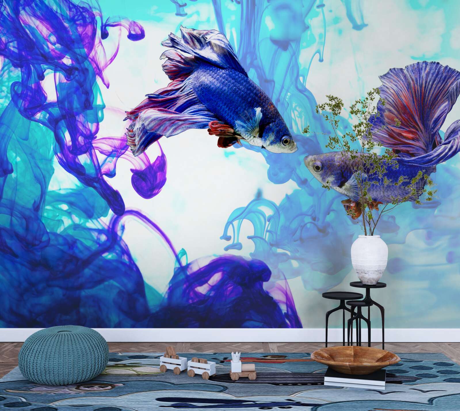 Fotobehang waterbewoners met staarten spelen in de natte elementen