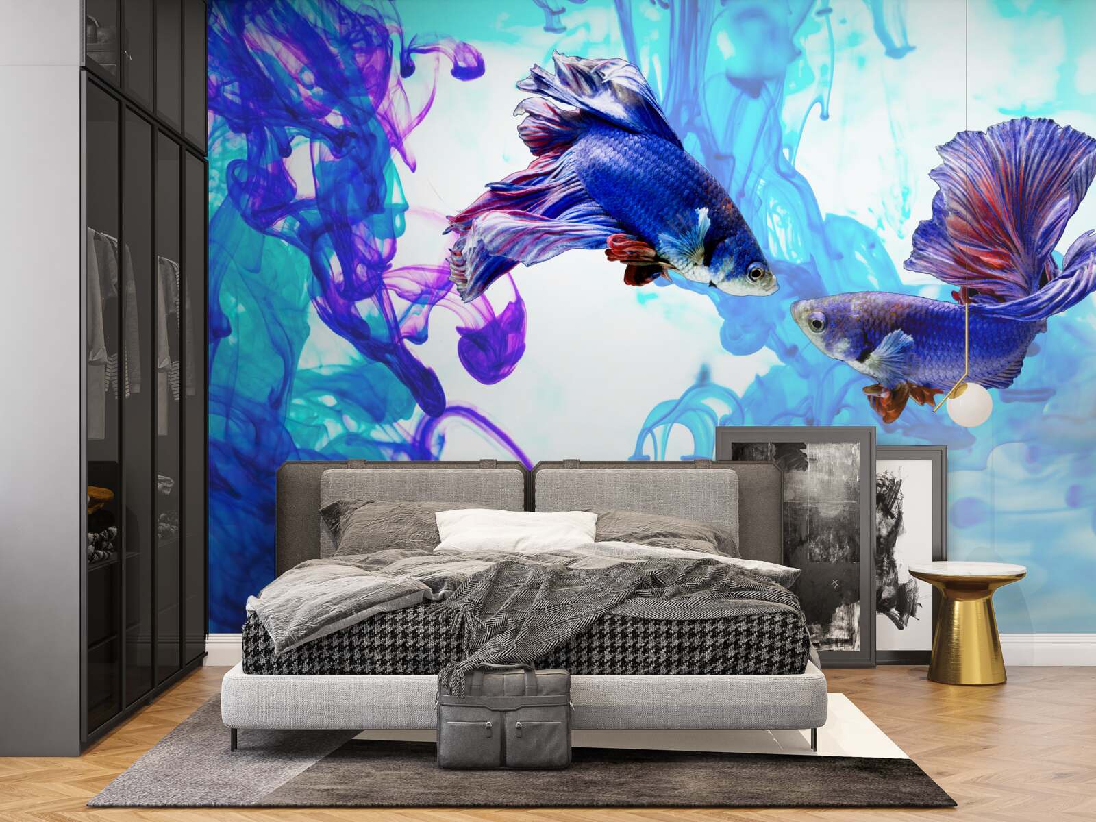 Fotobehang waterbewoners met staarten spelen in de natte elementen