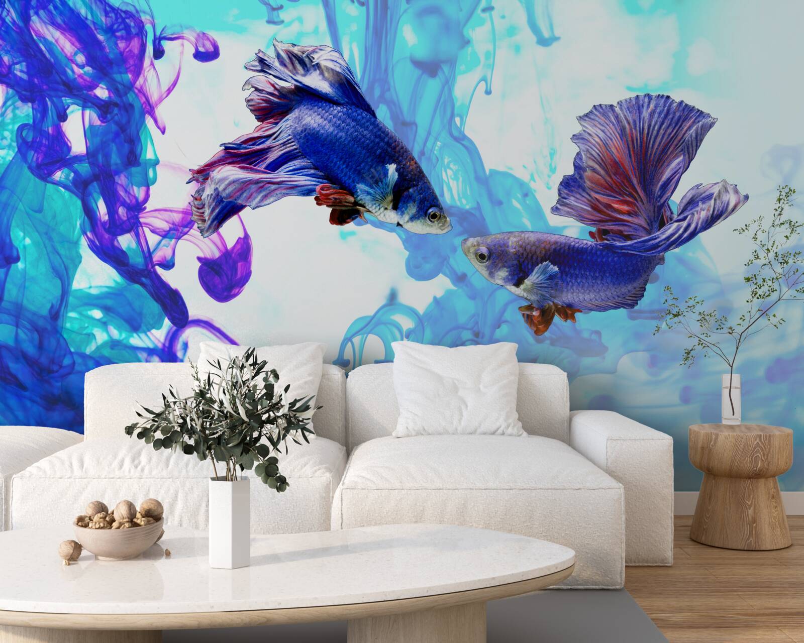 Fotobehang waterbewoners met staarten spelen in de natte elementen