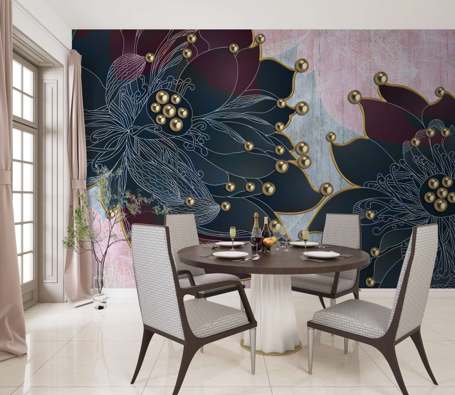 Fotobehang nachtbloem met een blauw-maronkleurige tint