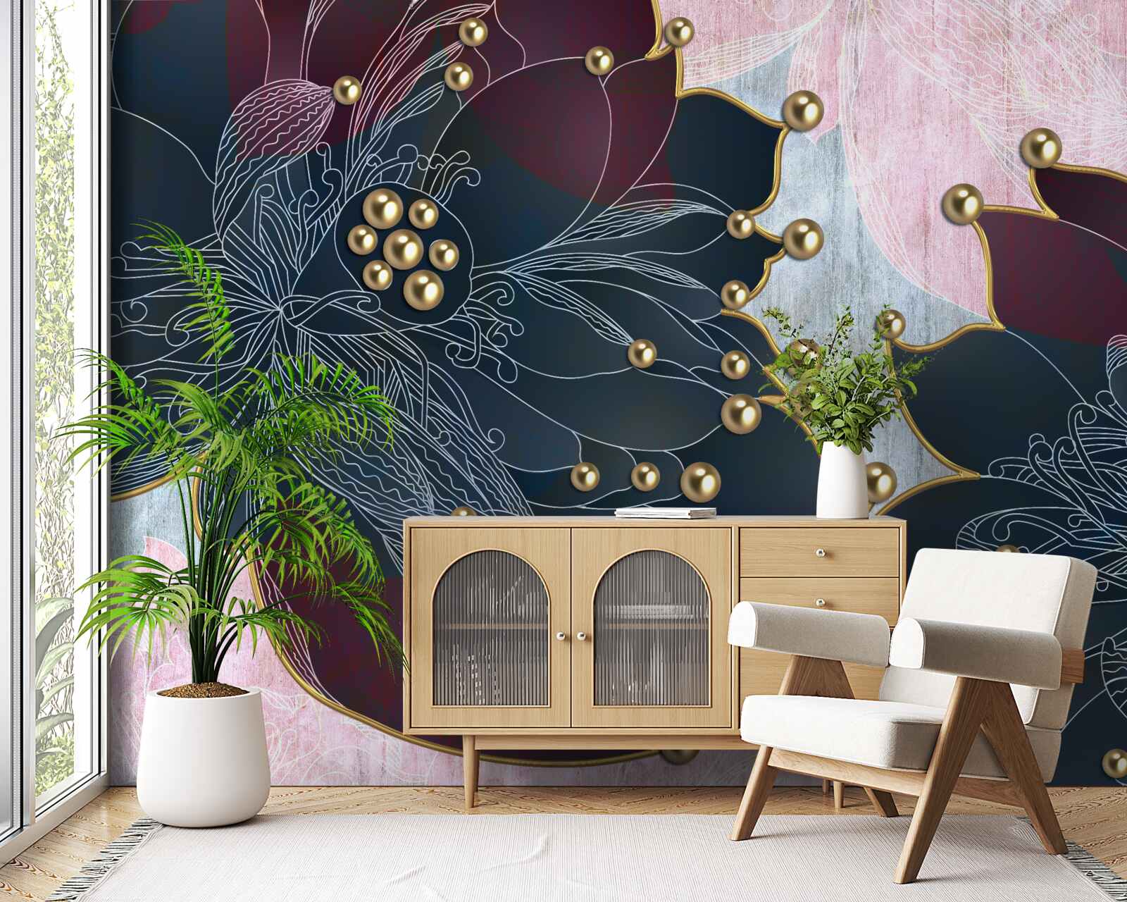 Fotobehang nachtbloem met een blauw-maronkleurige tint