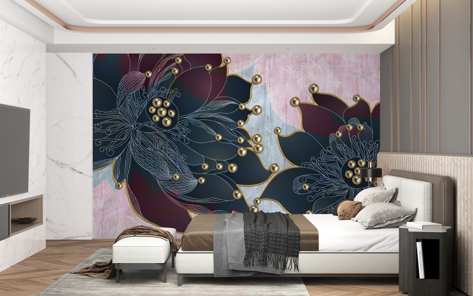 Fotobehang nachtbloem met een blauw-maronkleurige tint