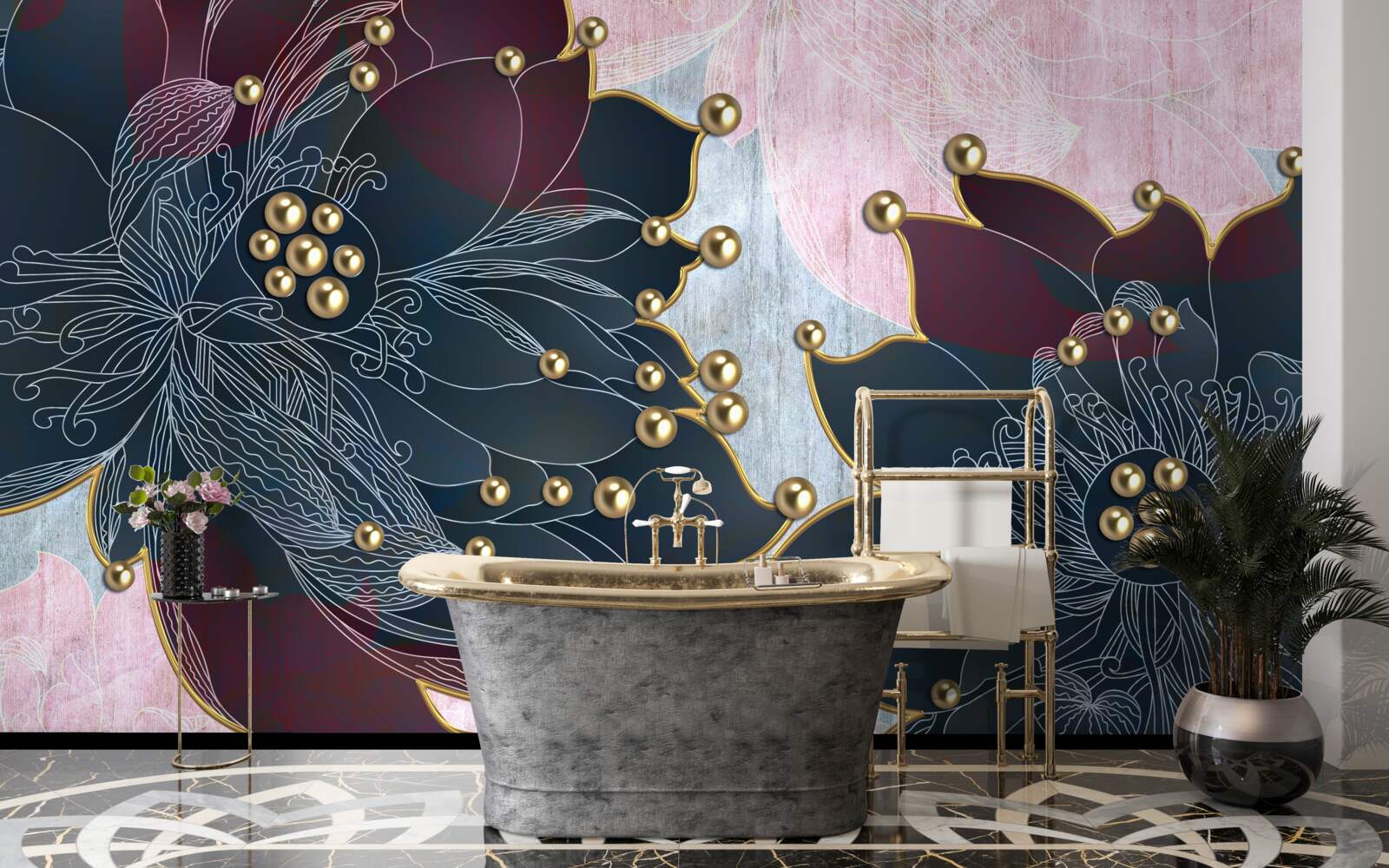 Fotobehang nachtbloem met een blauw-maronkleurige tint