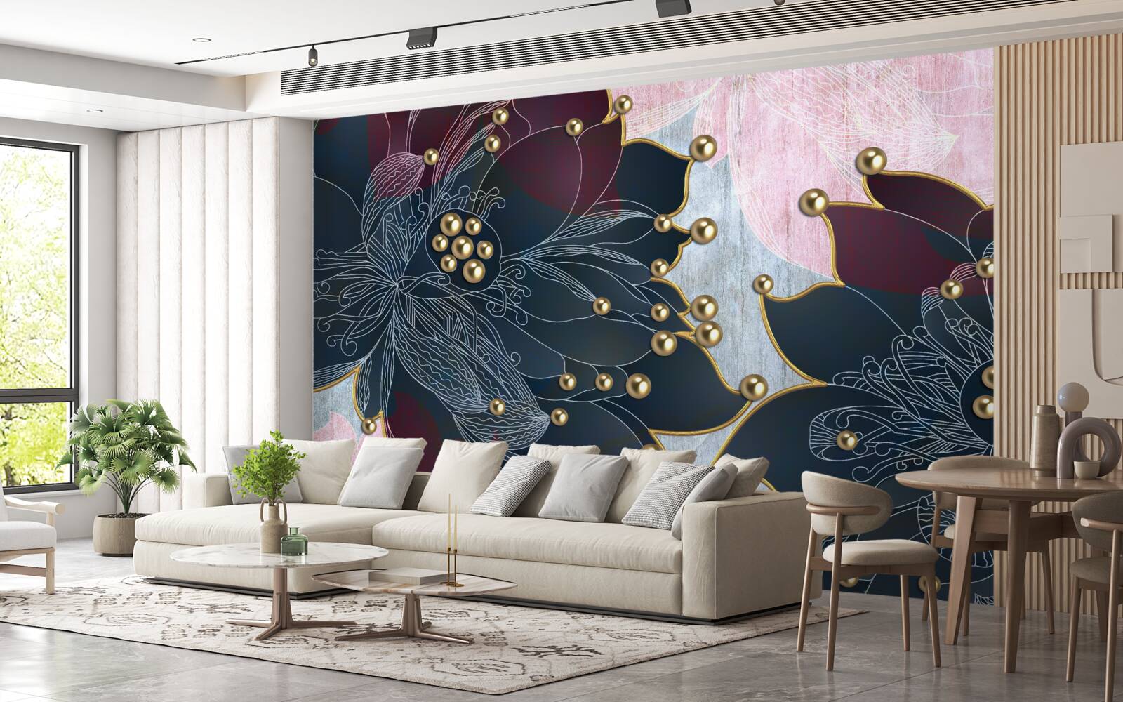 Fotobehang nachtbloem met een blauw-maronkleurige tint