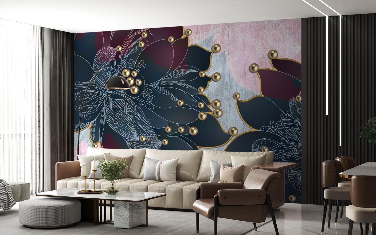 Fotobehang nachtbloem met een blauw-maronkleurige tint