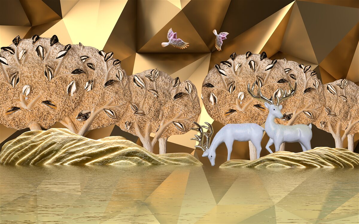 Fotobehang paarden bij een waterbron in het bos