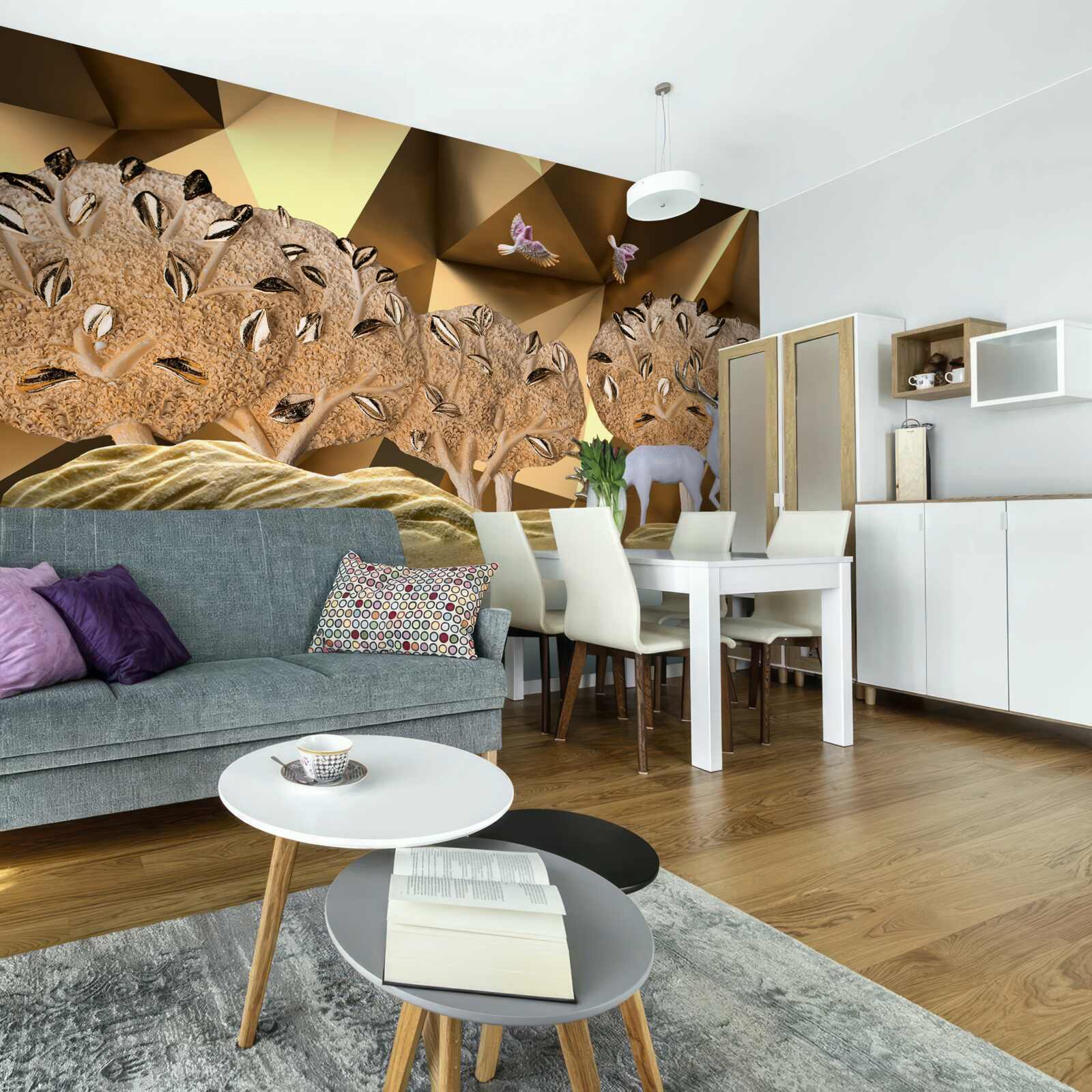 Fotobehang paarden bij een waterbron in het bos