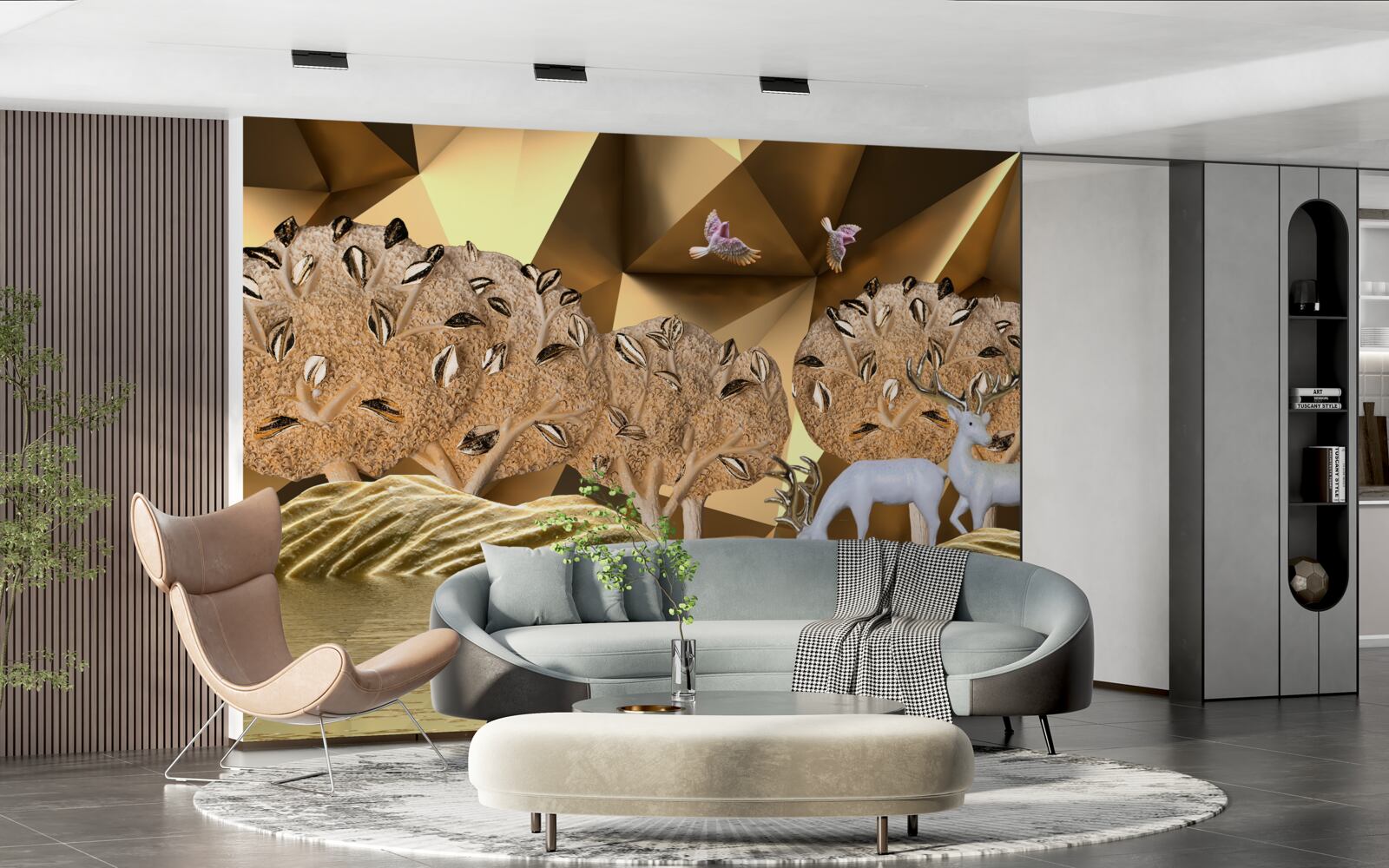 Fotobehang paarden bij een waterbron in het bos